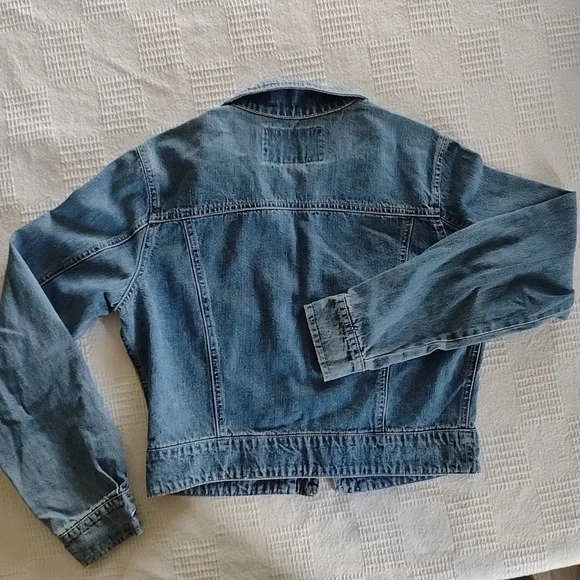 Vintage Express Cropped Waist Casual Long Sleeve Denim Zipper Jean Jacket - Picture 5 of 7